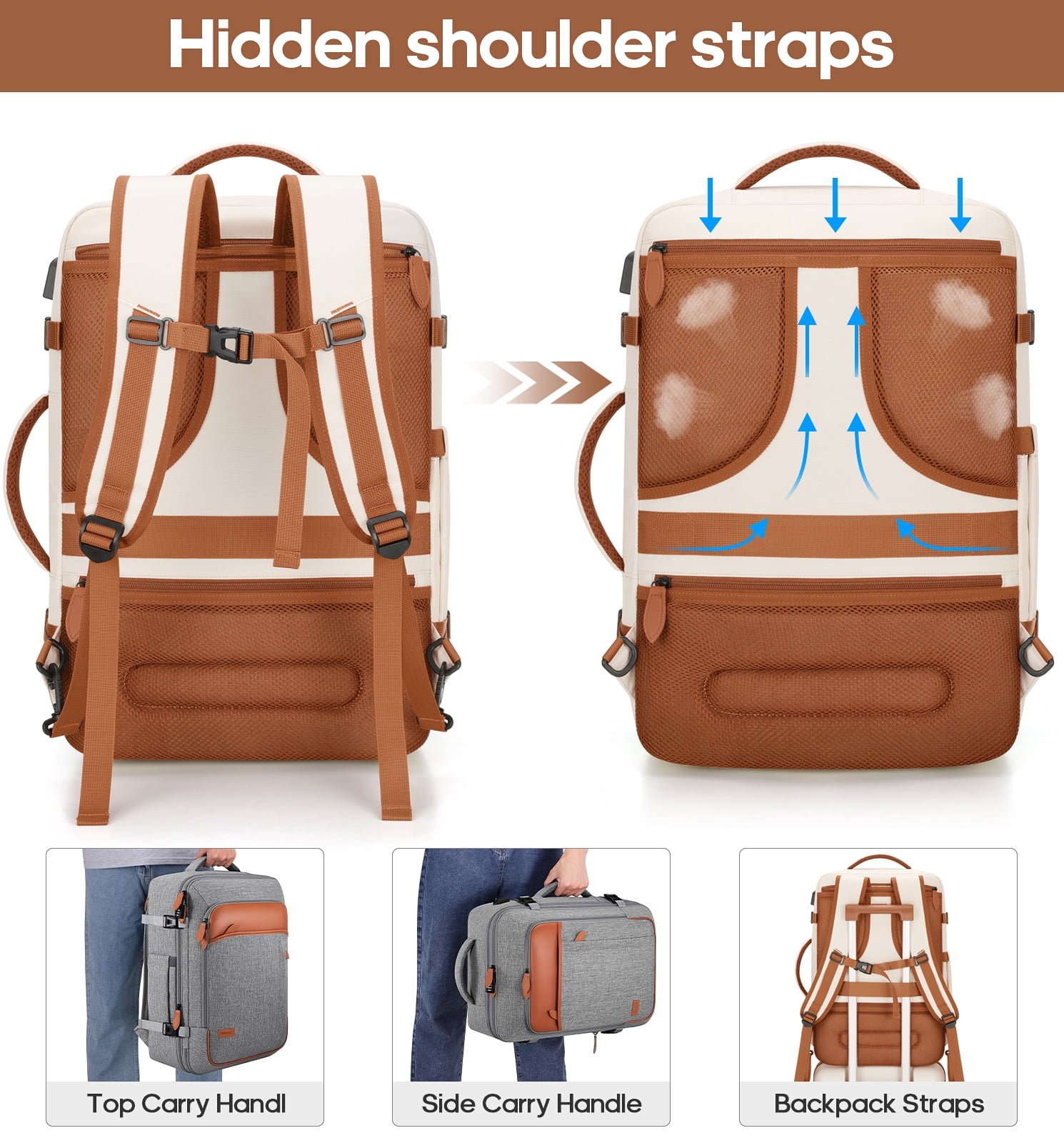 UKEIN Travel Backpack for Men & Women Carry On Backpack Flight Approved Expandable 42L Waterproof Anti-Theft Personal Item Backpack with Packing Cubes and Shoe Pocket