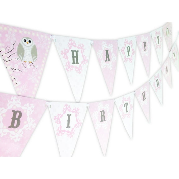 Snowy Owl Pink Happy Birthday Banner Pennant