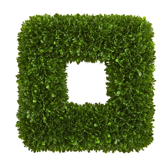 Nearly Natural 17" Tea Leaf Square Wreath UV Resistant Plastic Wreath, (Green)