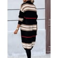 thumbnail image 6 of Women'S Vintage Open Front Knit Striped Long Sleeves Maxi Long Cardigan Sweater with Pockets Black XL, 6 of 7