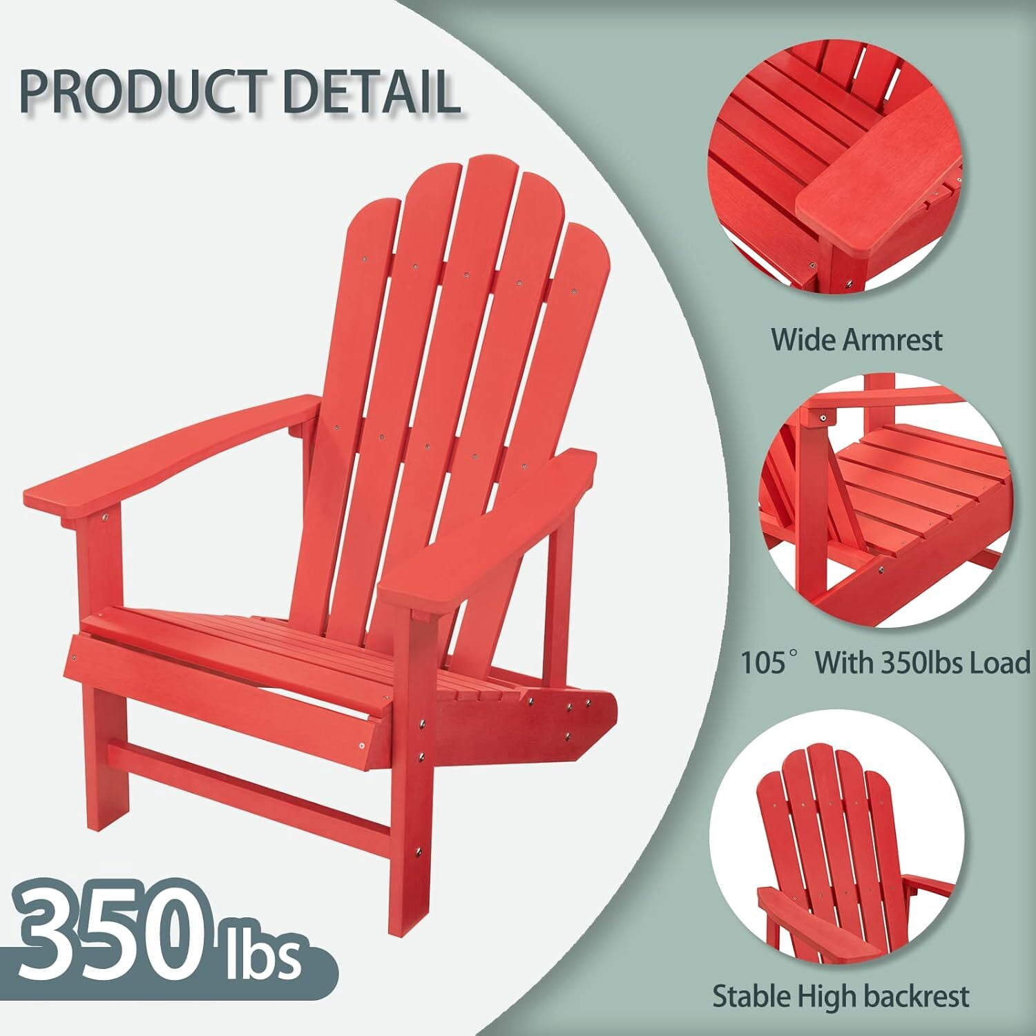 GONICHA Adirondack Chair,All-Weather Poly Lumber Fire Pit Chair for Patio Garden,Red