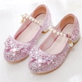 thumbnail image 2 of hoksml Toddler Girls Glitter Heels Princess Dress Shoes with Pearl Strap and Bow, 2 of 7
