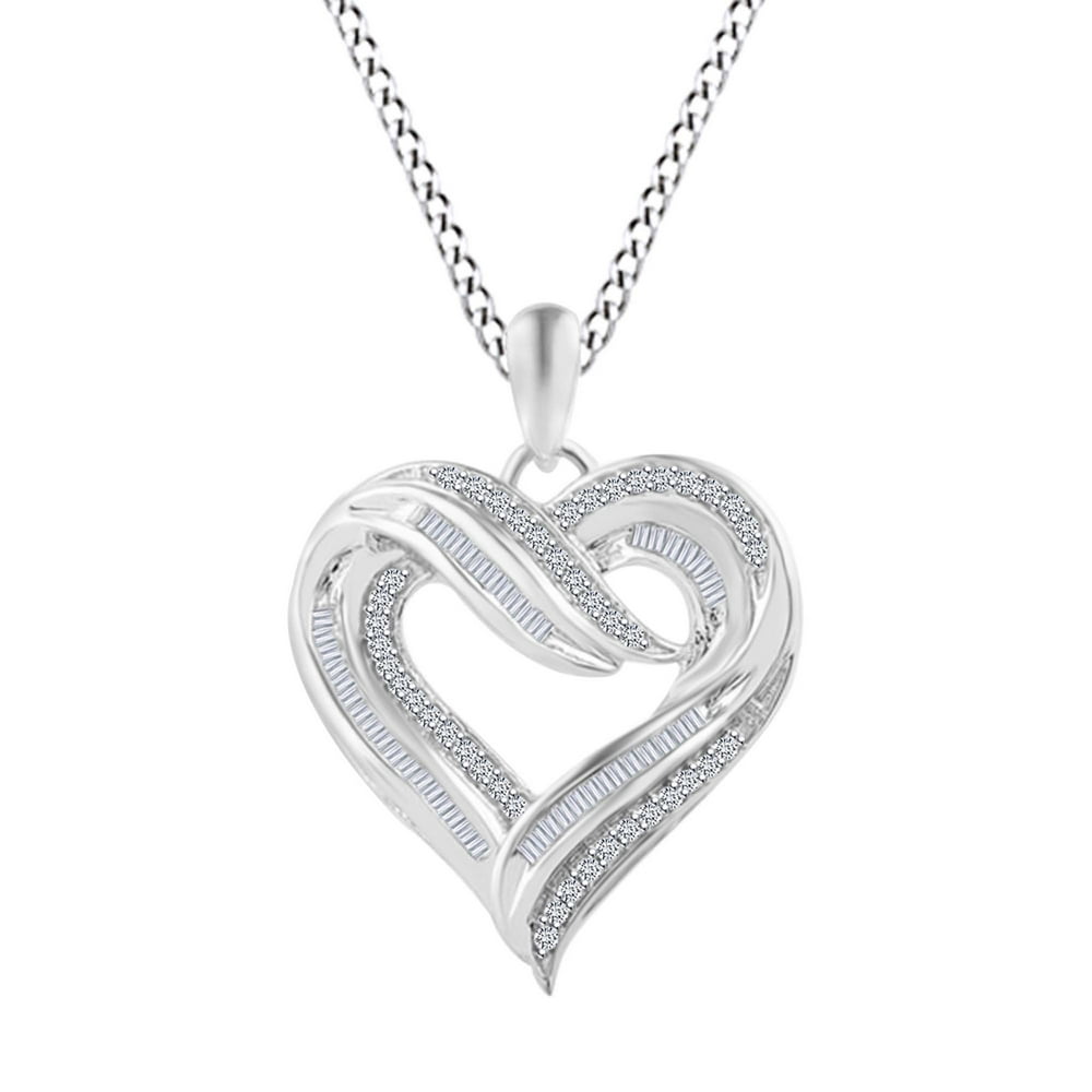 Jewel Zone US 1/2 Carat Round/Baguette White Natural Diamond Layered