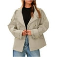 thumbnail image 3 of Fnooota Trench Coats for Women, Loose Fit Lapel Collar Casual Double Breasted Fall Outerwear with Pockets Khaki Size M, 3 of 7