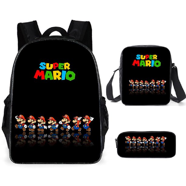 Anime Mario Brothers Mochila de mario bros Conjunto De 3 Piezas Niños Mochila + Mensajero Bolsa +Caja de lápices Mochilas Escolares