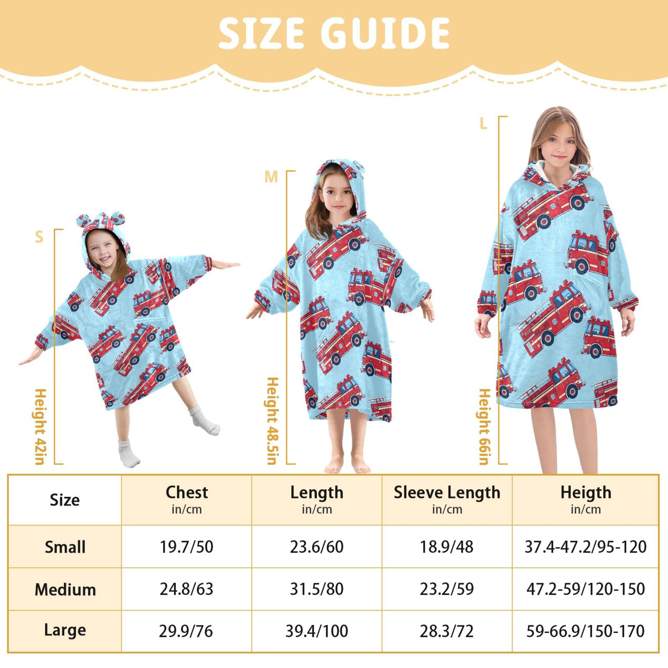 joogoo Wearable Blanket Hoodie for Cartoon Fire Trucks Oversized Sherpa Hooded 3-14 YR M