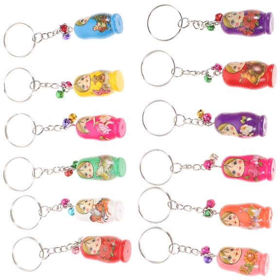 LOLIPPYY 12Pcs Wood Material Russian Matryoshka Keychain Ornament with Assorted Colors