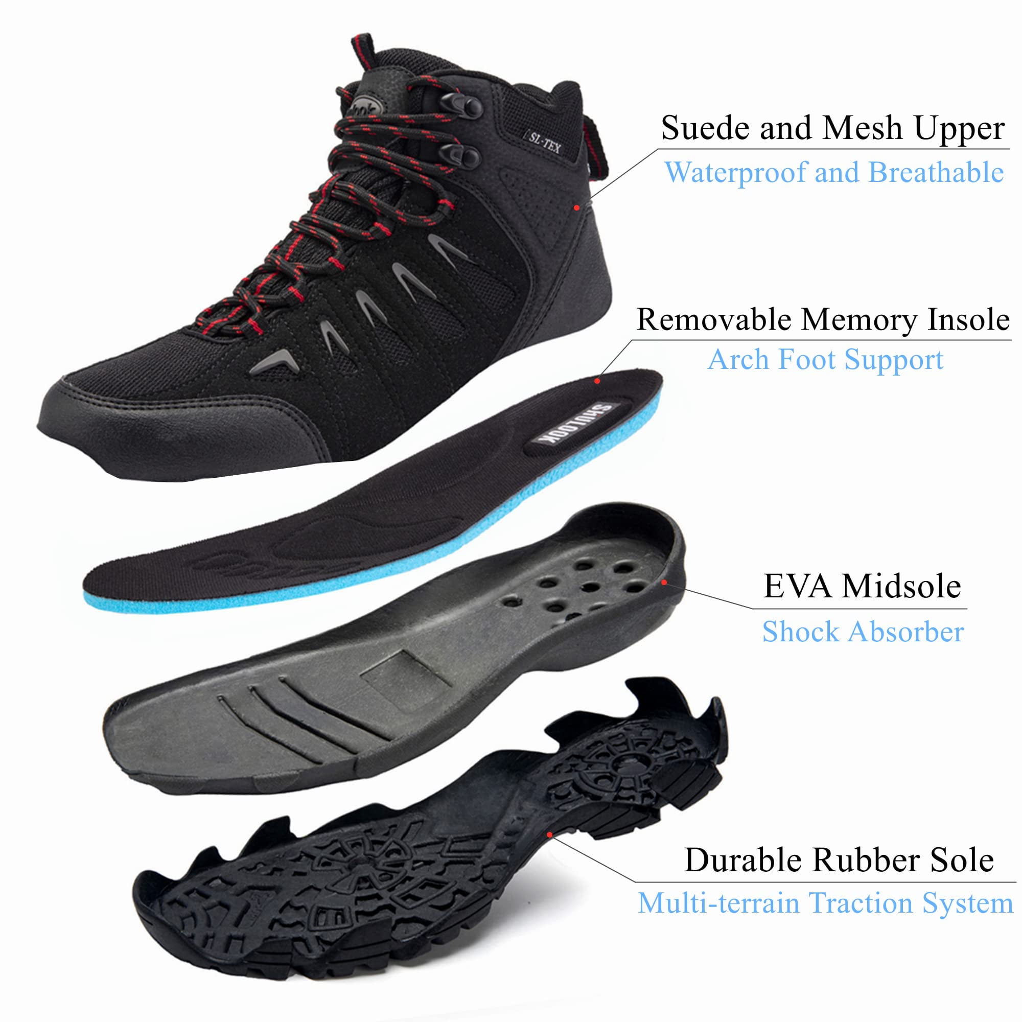 COM STAR Men’s Hiking Boots Mid-Top Outdoor Trekking Shoes Comfortable Durable Trail Boots for Camping, Climbing, Hiking & Outdoor Walking
