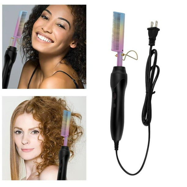 Hair Straightener Comb Brush Anti Scald US Plug Thin Hair Curly