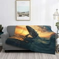 thumbnail image 2 of Goofa Sunset Ocean Whale Pattern Fleece Throw Blanket for Couch, Soft Checkered Flannel Blanket for Sofa, Warm Cozy Decorative Blanket Fall Decor Gift-50"x40", 2 of 6