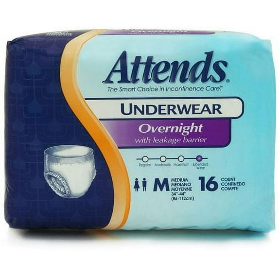 Attends Overnight Protective Underwear CS/64 ''Medium, 34 - 44 , Case of 64''