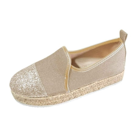 QYZEU White Sneakers for Women Womens Work Shoes Casual Leisure Women s Four Seasons Weave Non Slip Flat Round Toe Breathable Slip On Canvas Beach Shoes Khaki 39