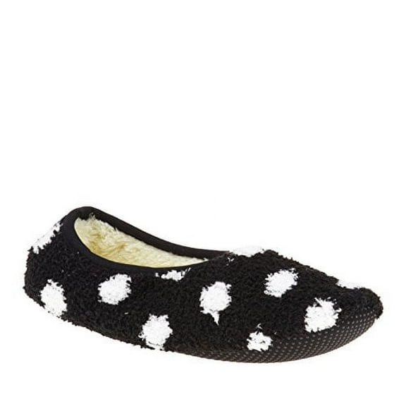 Super Soft Cozy Slippers with Slip-Resistant Bottom Sole (Medium (Womens 7.5-9), Black with White Dots)