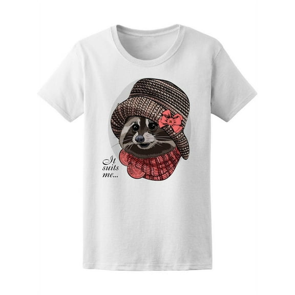 Raccoon With Brown Knitted Hat Tee Women's -Image by Shutterstock