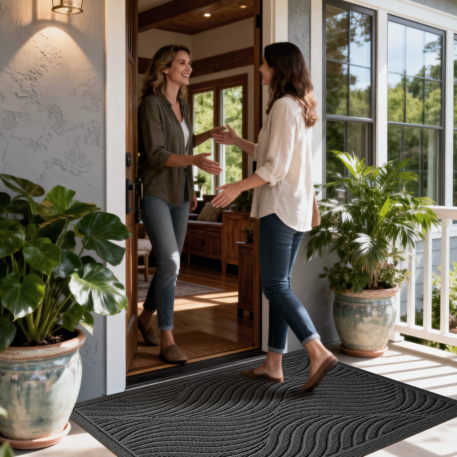 Front Doormat Non Slip Outdoor Mat 24"x36", Dirt Trapper TPE Welcome Mats Outdoor Indoor Rug, Durable Easy Clean Low Profile Doormat for Garage Entryway Patio High Traffic Areas,Grey