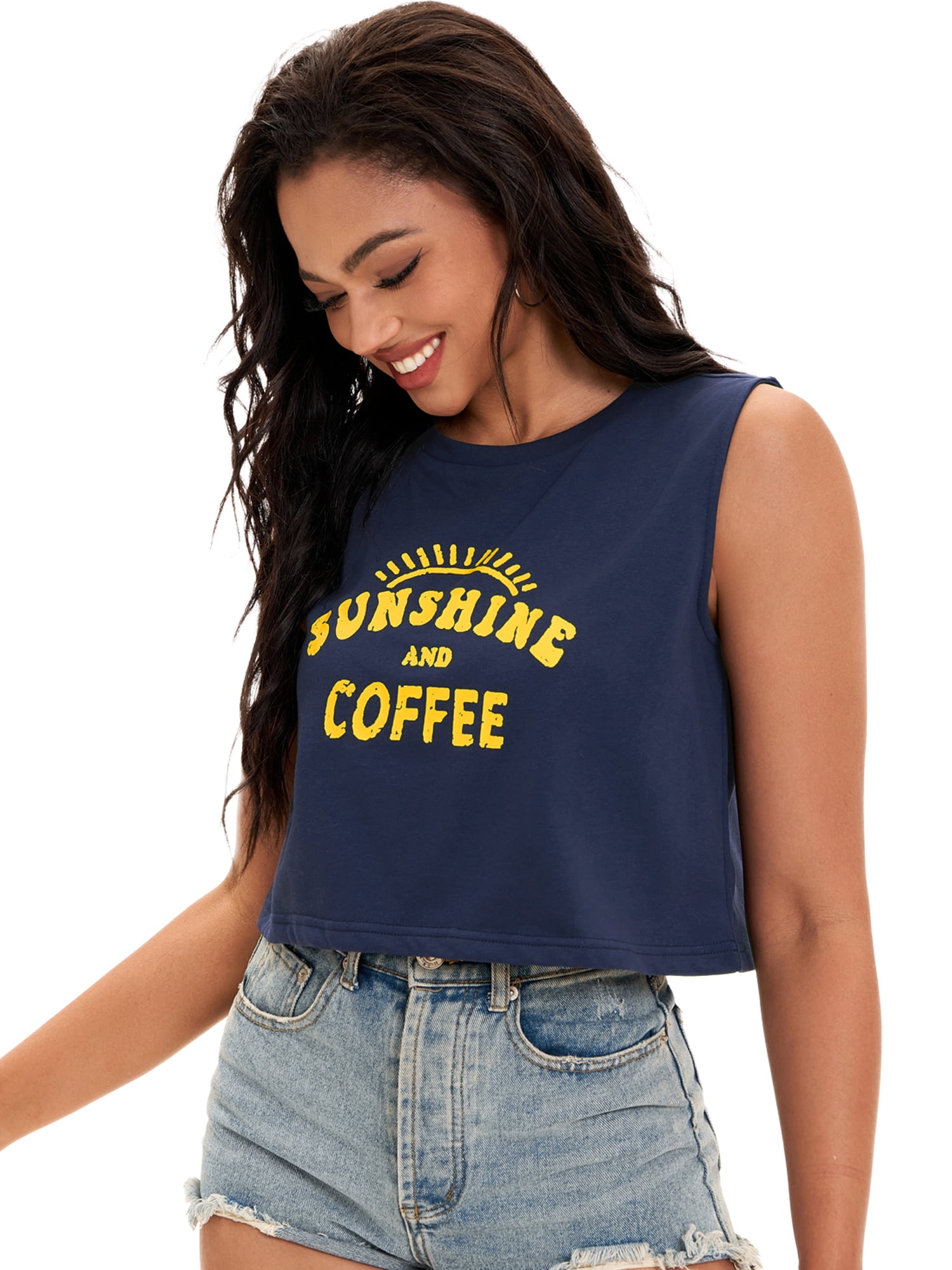 DARING DIVA Stylish Loose Fit Women's Top with Crew Neck Design L Dark Blue Print