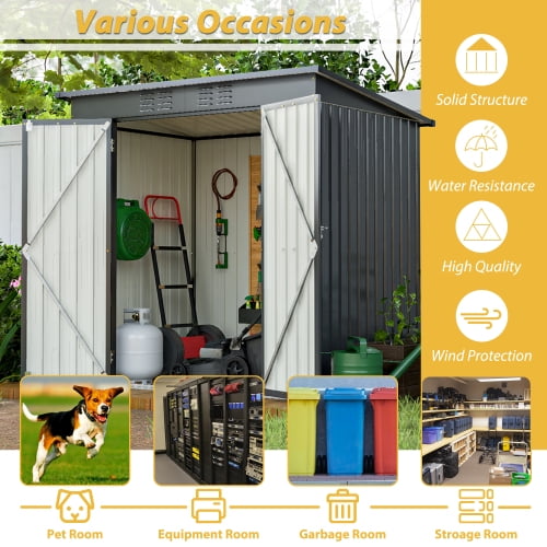 Enyopro 6x4 ft Outdoor Metal Storage Shed, Galvanized Steel Tool Shed with Reinforced Floor & Lockable Door for Backyard, Lawn, Patio, Black