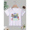 thumbnail image 1 of Boys' Red Short Sleeve T-Shirt with Colorful Schoolbag and Pencil Print - Casual Cotton Blend, Machine Washable, Summer Top, Everyday Youngsters's Clothing| Cartoon Print Tee | Stretchable Material, 1 of 6