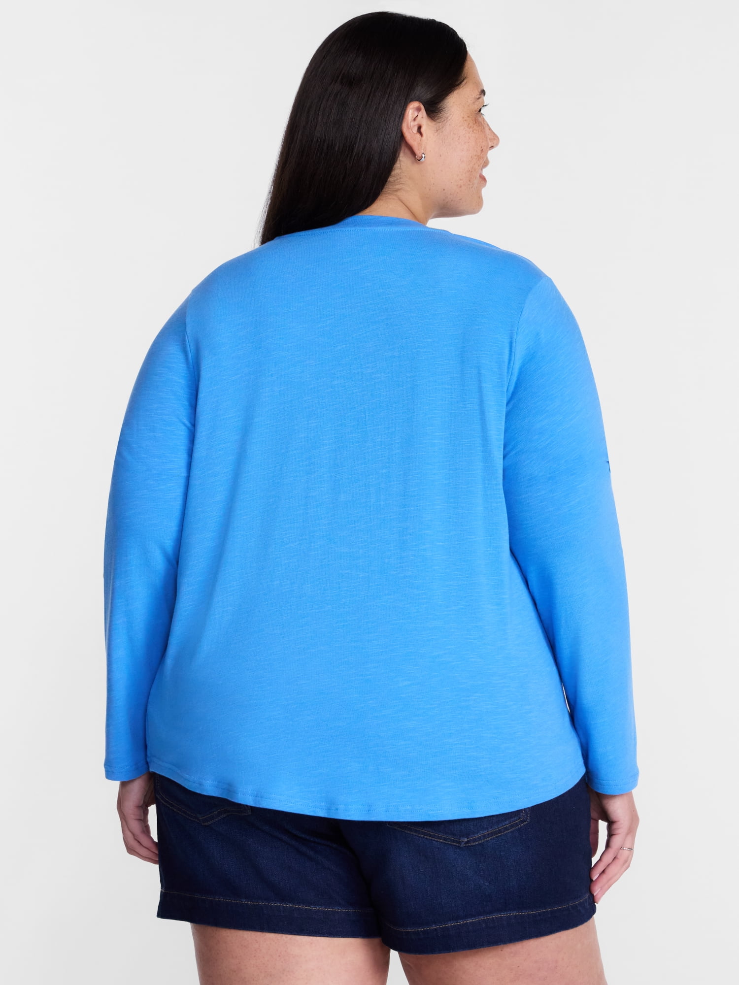 Terra & Sky Women's Plus Size V Neck Tee with Long Sleeves, Size 0X-5X