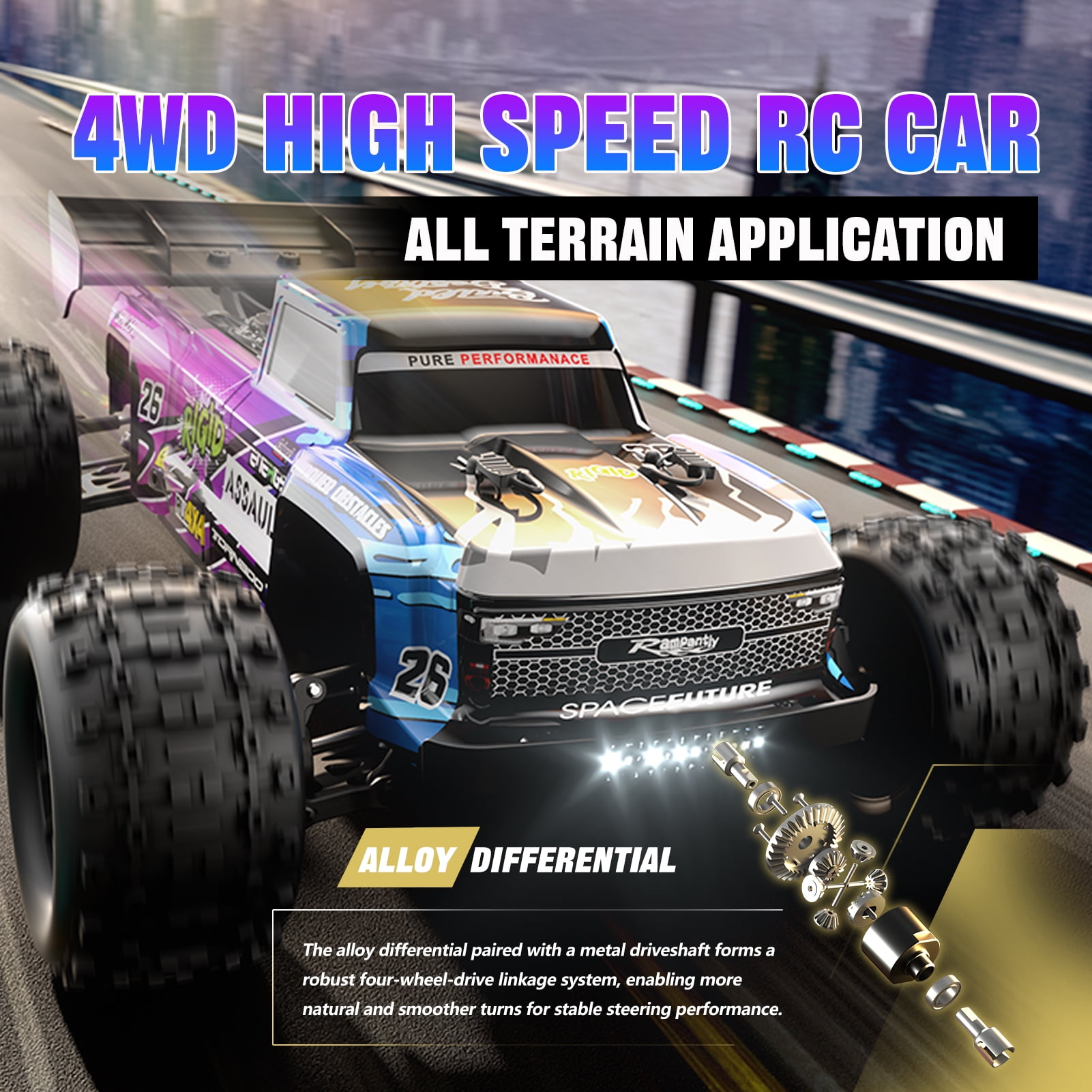 1:12 Full Scale 4WD Brushless RC Car, All Terrain 60KM/H High Speed Off Road Truck, Alloy Chassis, 2.4Ghz Remote Control, Supports Vehicles Racing Together