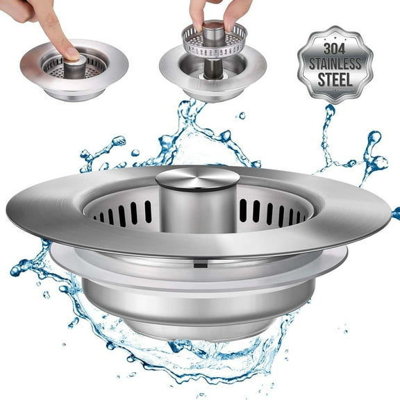 Kitchen Strainer - Stainless Steel, Spring-Loaded Stopper, for Sink Drain Food Catching & Odor Filter