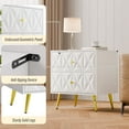 thumbnail image 5 of White Night Stand, Wide Embossed Nightstand with 2 Drawers, Modern Glossy Storage Bedside Table for Bedroom, End Side Table with Gold Metal Legs and Handles (White and Gold, 1), 5 of 8
