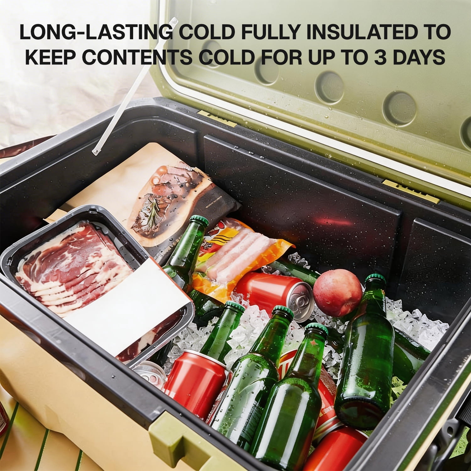 BN-LINK 38Qt Hard Cooler, Portable Ice Chest Cooler with Insulation for Camping, Picnic, Fishing, Boating, Travel, 48 Can Capacity,Green
