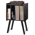 thumbnail image 1 of 2BHOME Soporte de madera para tocadiscos LP con 4 gabinetes, capacidad para hasta 100 vinilos, soporte de almacenamiento de discos de metal y mesa organizadora, diseño clásico para archivos/libros (mo, 1 of 5