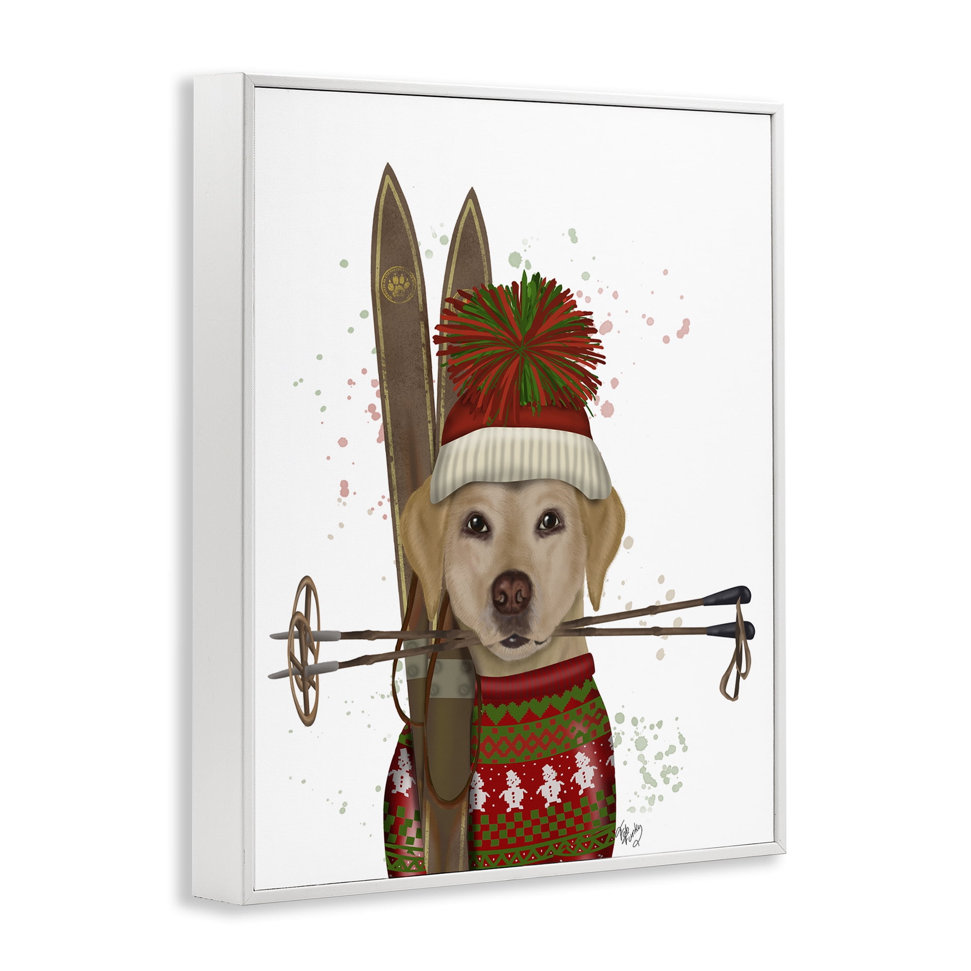 Stupell Industries Yellow Labrador Skiing Animals & Insects Painting White Framed Art Prints Wall Art, 16 x 20