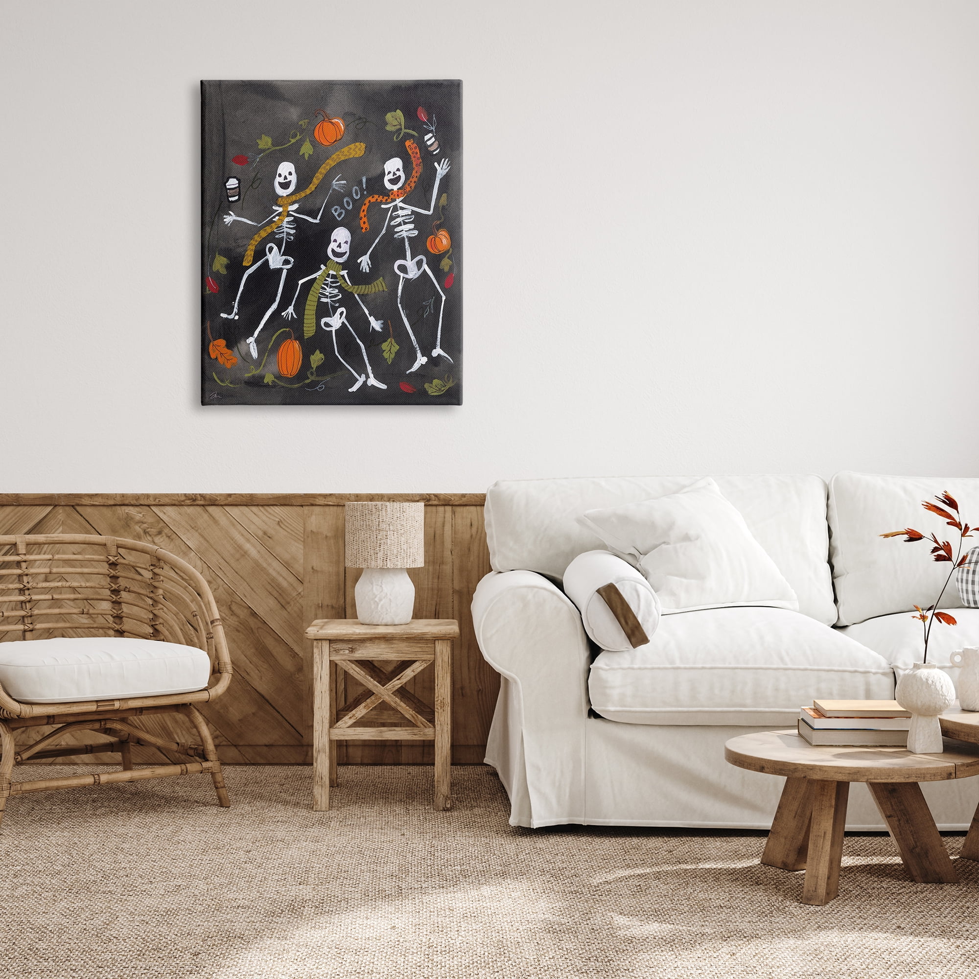 Stupell Industries Autumn Skeletons with Coffee Holiday Painting Gallery Wrapped Canvas Print Wall Art, 30 x 40