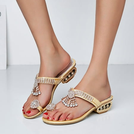 

Medcursor Fashion Spring And Summer Women s Sandals Flip Flops With Rhinestone Hollow Heel Slippers
