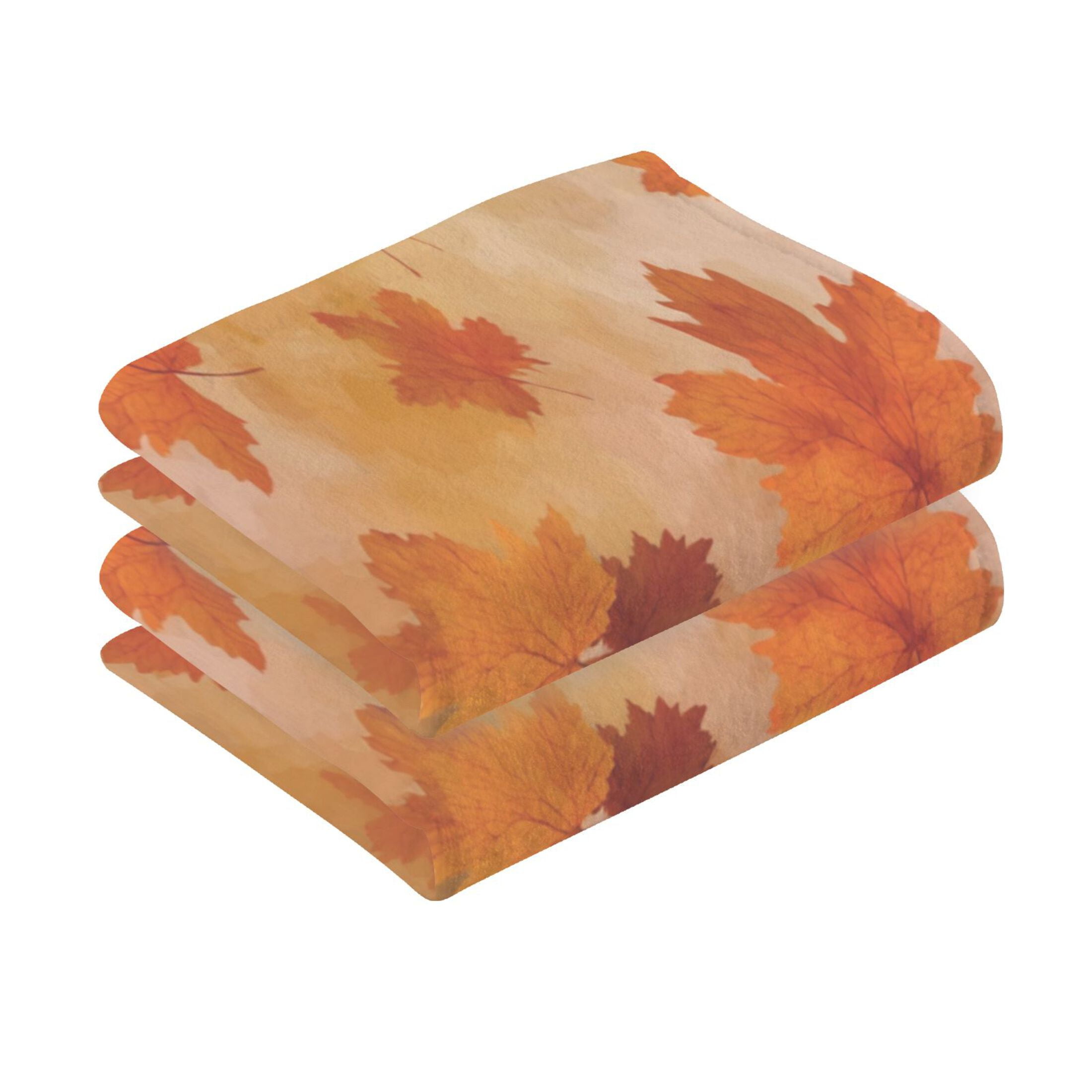2 Pcs Hand Towels Sets Orange and Brown Autumn Leaves Cotton Towel Set Absorbent Face Towel for Bathroom Kitchen Shower Hotel Decor