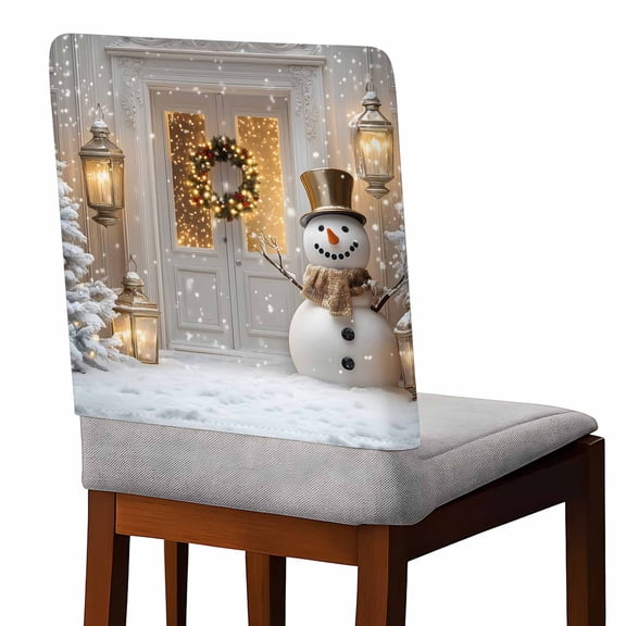 Christmas Cozy Chair Covers Set of 8 House Snowman White Xmas Tree Snowflake Chair Back Covers Stretch Removable Washable Slipcovers Protector for Dining Room Kitchen Party Decor