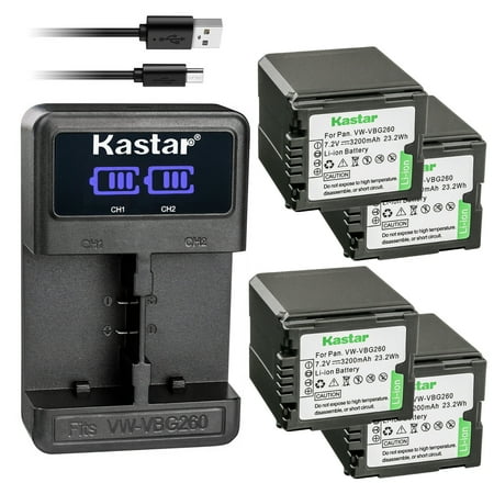 Kastar 4 Pack Battery and LCD Dual USB Charger Compatible with Panasonic HDC-TMT750GK NV-GS90 NV-GS98GK NV-GS320 NV-GS330 NV-GS500 PV-GS320 PV-GS500 PV-GS80 PV-GS83 PV-GS85 PV-GS90 SDR-H79