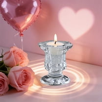 Nilvkv Clear Glass Candlestick Crystal Candle Stand - Small Modern Decorative Holder for Wedding Dinner Party Holiday Table Centerpiece