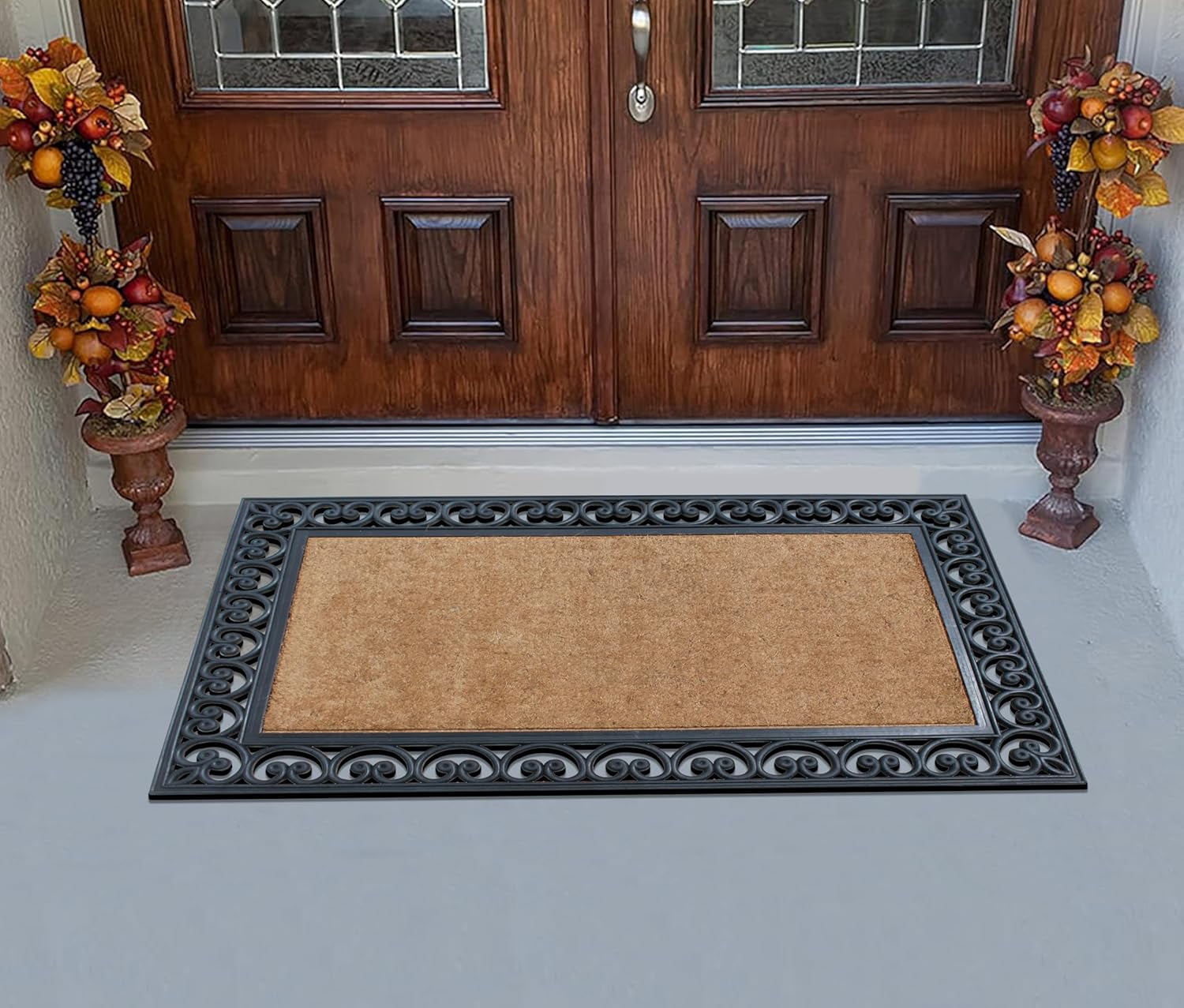 A1HC 30"x48" Natural Coir & Rubber Paisley Black Doormat, Heavy-Duty, Anti-Shed, Fade-Resistant Outdoor Entrance