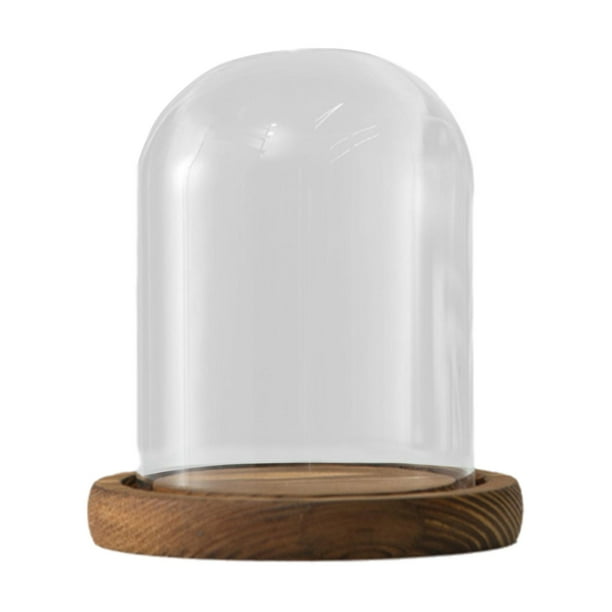 Tarro de campana de cúpula de vidrio transparente con bandeja de madera, vitrina de versátil, diámetro de 9cm para decoración del Día de Estilo A
