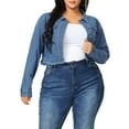 thumbnail image 5 of Unique Bargains Juniors' Plus Size Button Closed Cropped Denim Jacket, 5 of 7
