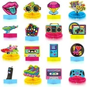16 Pieces 90s Themed Honeycomb Centerpieces,1990's Hip Hop Party Favors Retro Table Toppers Centerpiece Photo Booth Props Decorations for Nostalgic Rock Hippie Party Supplies