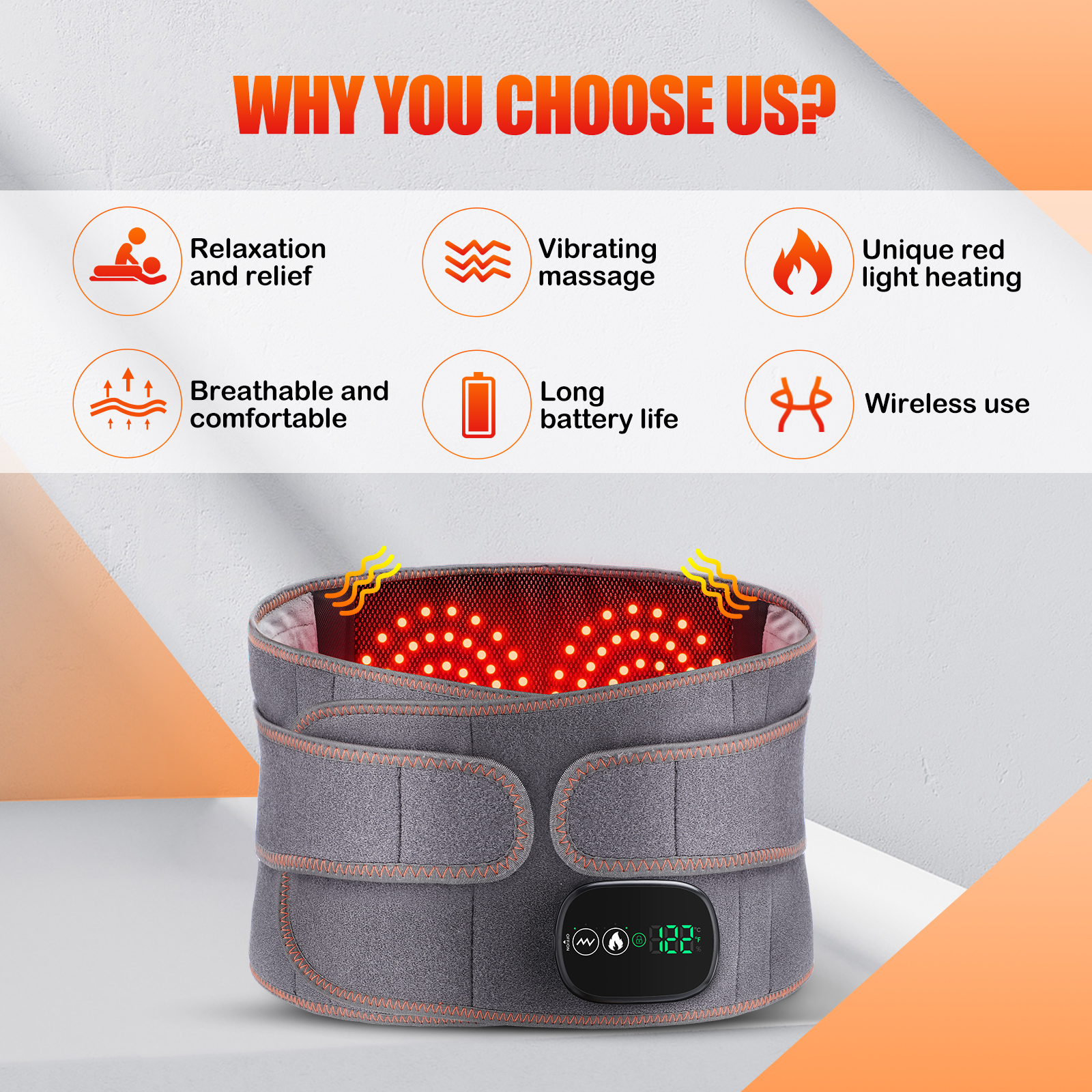 Cordless Heating Pad for Back, Heating Pad for Back Muscle Relax with 3 Heating & Vibration Modes, 5000mAh Heated Back Brace for Menstrual, Neck and Shoulders(46")