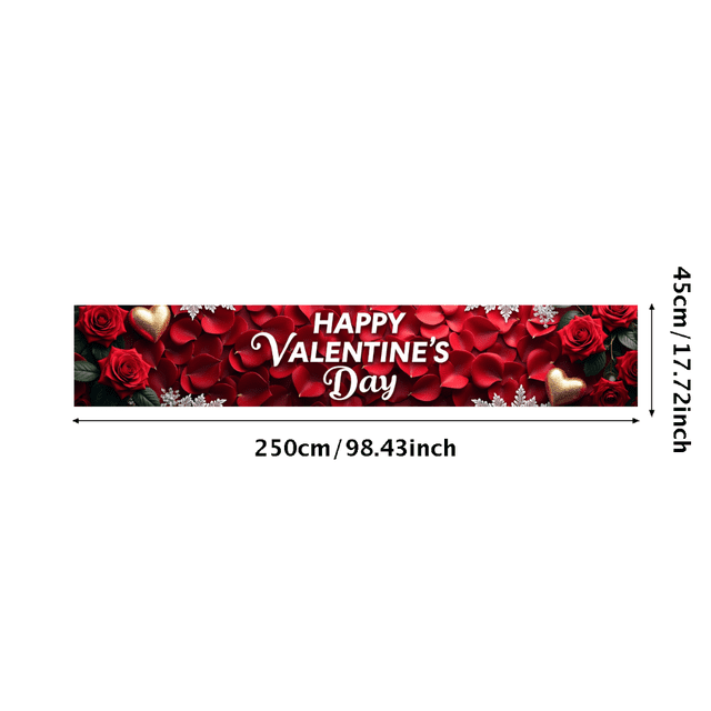 Valentine's Day Banner Heart Balloons Pink Roses Gift Box Backdrop Party Supplies Photography Props Romantic Decorations Festive Décor Background