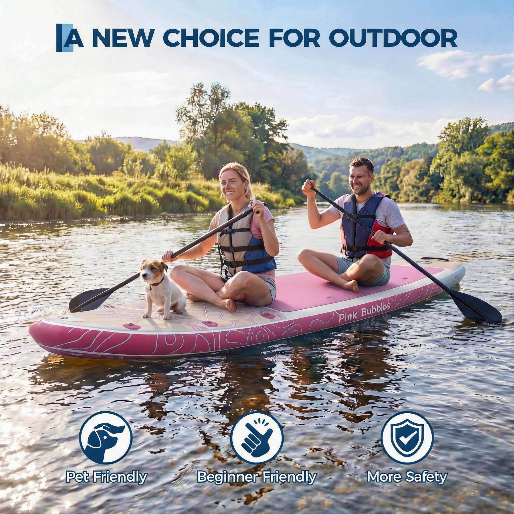 11ft Inflatable Stand Up Paddle Board, 34" Wide Ultra-Stable ISUP with Water Bag, 420 lbs Weight Capacity, 6" Thick Durable Non-Slip Deck, All-Round Paddle Board for Adults & Youth