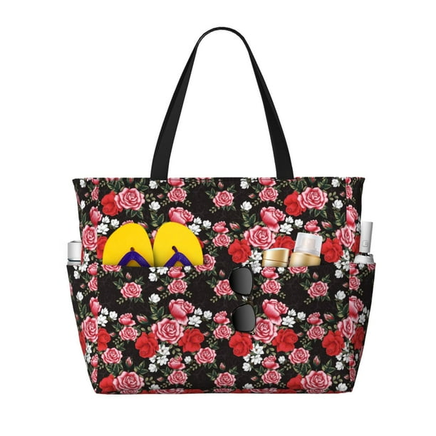 Disketp Rose Flowers Bolsa de Playa de Gran Capacidad, Bolso Impermeable y a Prueba de Arena para Mujer, Ideal para Playa, Piscina y Natación