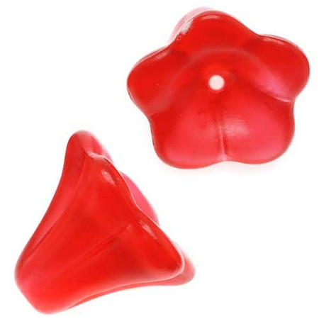 Ruby Bell - Lucite Bell Flowers Matte Ruby Beadcaps 10mm (15)