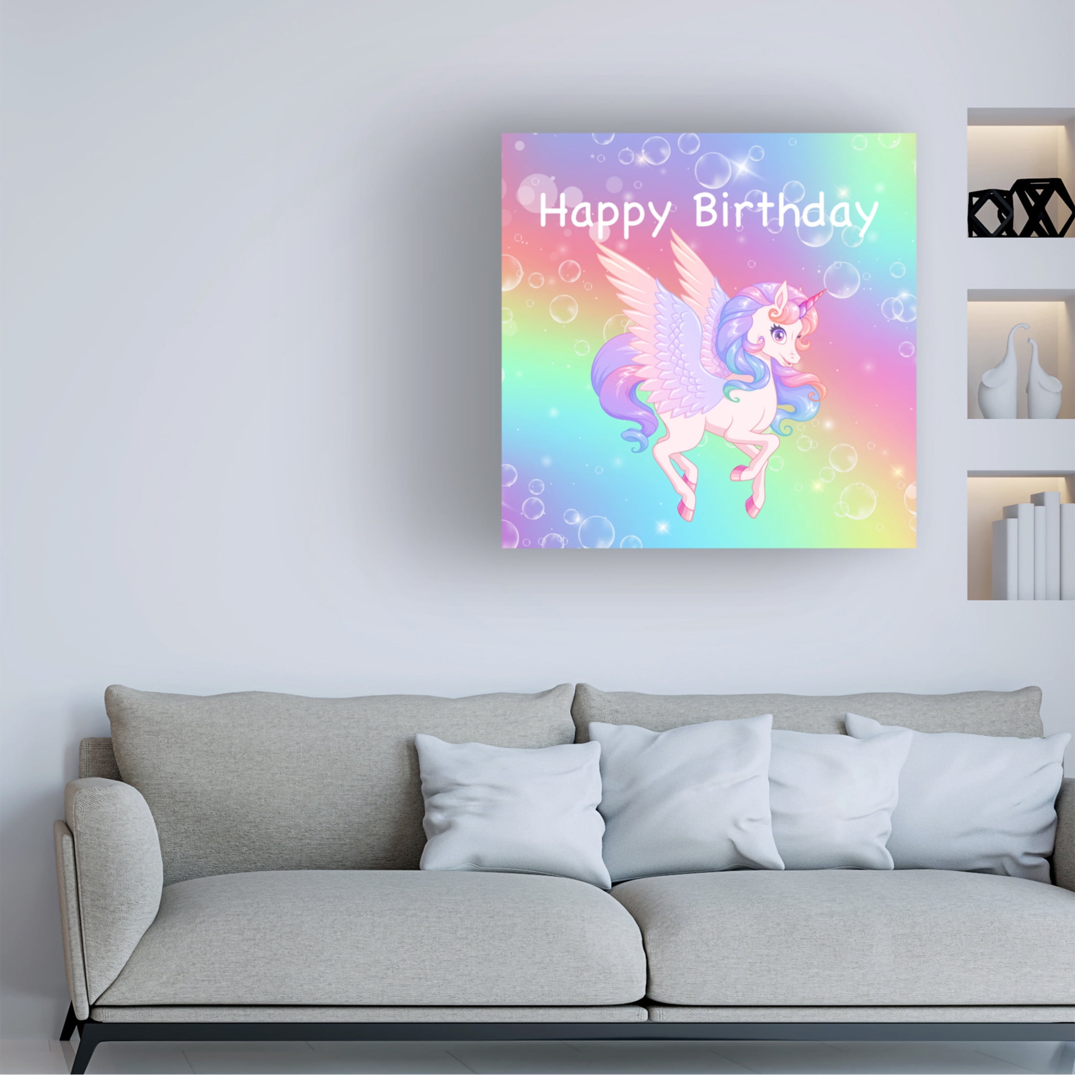 Canvas Wall Art - Jean Plout 'Unicorn Birthday' Wall Art for Living Room, Bedroom, or Office Décor by Trademark Fine Art - 18 x 18 Inches
