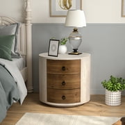 VENTOPYR White Wood Round 20-inch MDF Storage Cabinet with 3 Drawers for Bedside Table