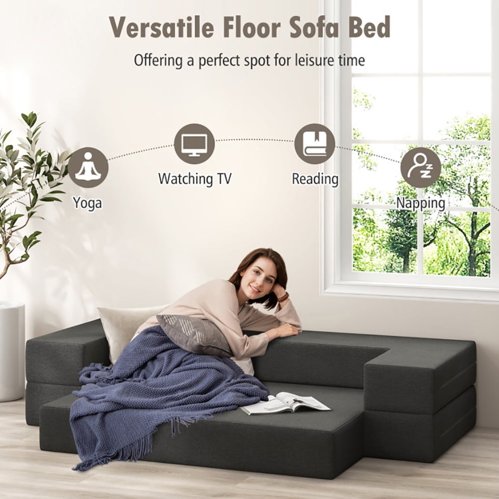 Finihen Sofa Bed, Convertible Folding Sofa, 8 Inch Convertible Folding Sofa Bed with Washable Cover-Queen Size, for Living Room, Dark grey