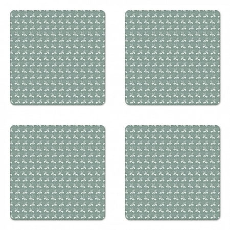 

Green Coaster Set of 4 Victorian Style Swirled Branches Twings Blooms Artwork Print Square Hardboard Gloss Coasters Standard Size Pale Sage Green White by Ambesonne