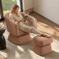 thumbnail image 3 of Modern Swivel Accent Chairs with Ottoman, Boucle Upholstered Barrel Armchairs, 360° Swivel Chair for Living Room, Bedroom & Office, Sand, 2 Chairs & 2 Ottomans, 3 of 12