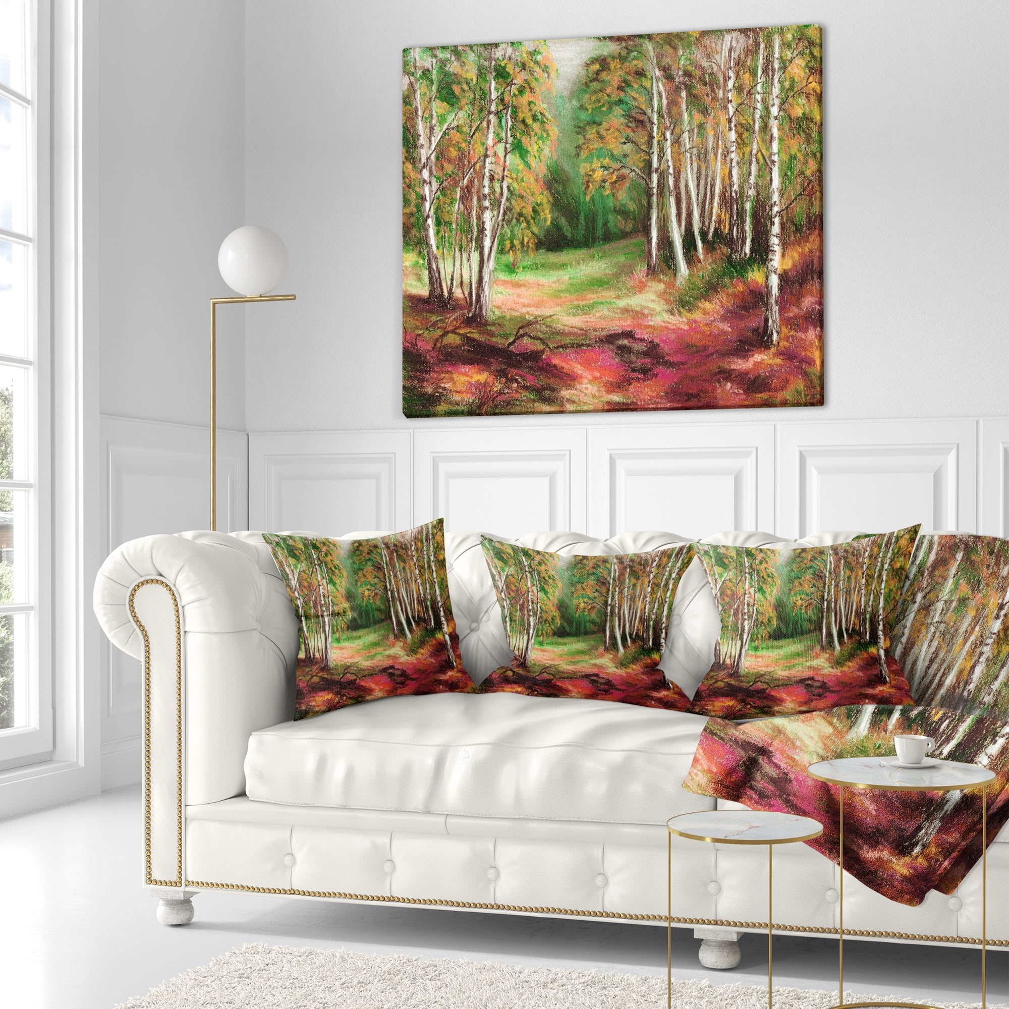 Designart Green Autumn Forest - Landscape Printed Throw Pillow - 18x18